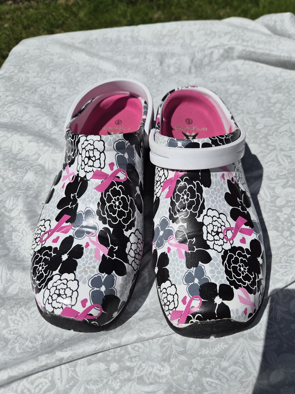 Anywear  Floral & Pink Ribbon Clog Shoes